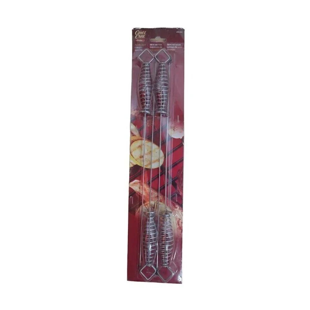 BBQ Kabob Skewers with Coiled Handles Set of 4 Grill Care 17 inches